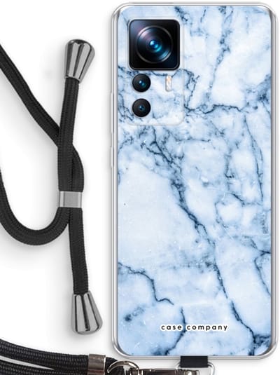 Case Company® - Hoesje met koord geschikt voor Xiaomi 12T hoesje met Koord - Blauw marmer - Telefoonhoesje met Zwart Koord - Bescherming aan alle Kanten en Over de Schermrand