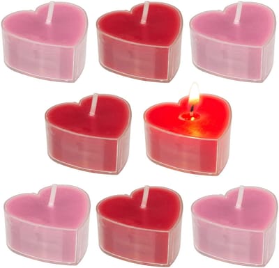 Dailygoods- Theelicht Hartvorm - 8 Stuks - 4 x 4 cm - Romantische Verlichting - Decoratie voor Bruiloften/Jubilea - Lange Brandduur - Kaarsen