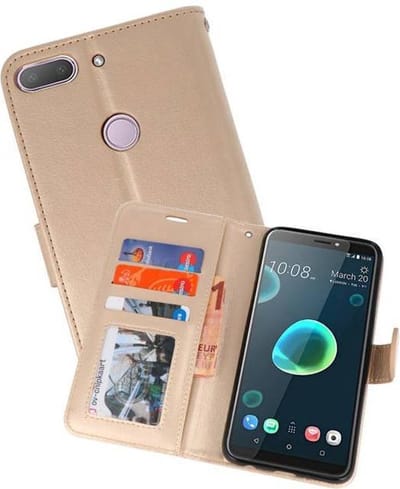 Wallet Cases Hoesje Geschikt voor HTC Desire 12 Plus - Goud