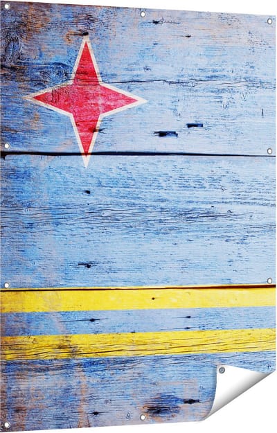 Gards Tuinposter Aruba Vlag op Hout - 90x120 cm - Tuindoek - Tuindecoratie - Wanddecoratie buiten - Tuinschilderij