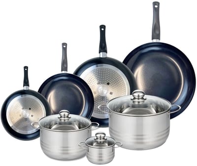 Set van 4 Koekenpannen 20, 24, 28 en 32 cm en 3 kookpotten 12, 20 en 24 cm Elo Prima Brillant