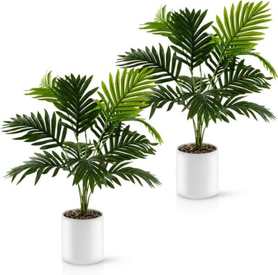 Set 2 Areca Kunstpalm 60 cm in Witte Keramische Potten