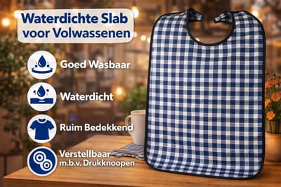 slab voor volwassenen, 50 x 90 cm waterdicht , donker blauwe ruit , wasbare slabben voor senioren , slabben voor ouderen , grote slabber voor volwassenen