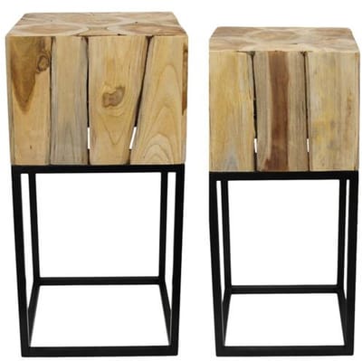 Teakhouten zuilen set 2-delig – FSC 100% naturel zwart 77 cm