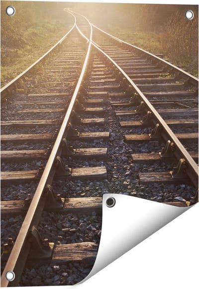 Gards Tuinposter Twee Kruisende Rails Spoorwegen - 40x50 cm - Tuindoek - Tuindecoratie - Wanddecoratie buiten - Tuinschilderij