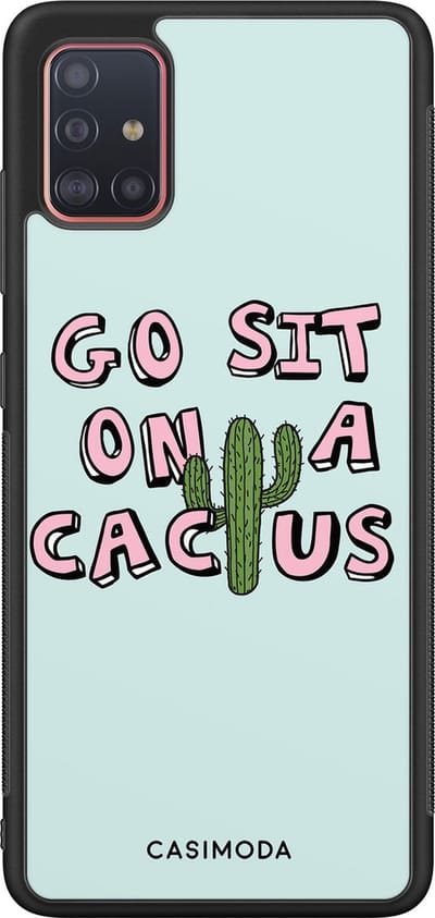 Casimoda® hoesje - Geschikt voor Samsung Galaxy A51 - Go Sit On A Cactus - Zwart TPU Backcover - Planten - Blauw