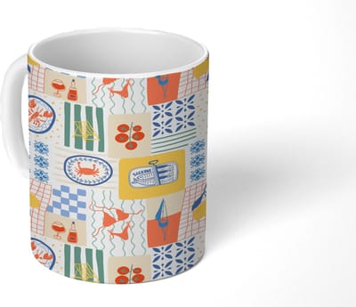 Mok - Koffiemok - Italiaans - Zee - Sfeer - Mozaïek - Wijn - Multi - Mokken - 350 ML - Beker - Koffiemokken - Theemok