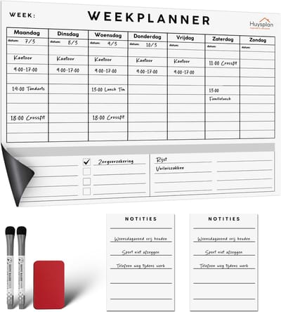 Huysplan® - A3 Weekplanner - Zelf plakkend - Sticky planner - Inclusief stiften en wisser