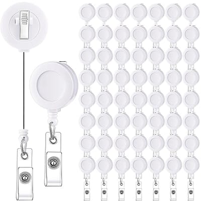 60 Stuks Intrekbare ID Naam Badge Rollen met Draaibare Clip - Witte Badge-Houders