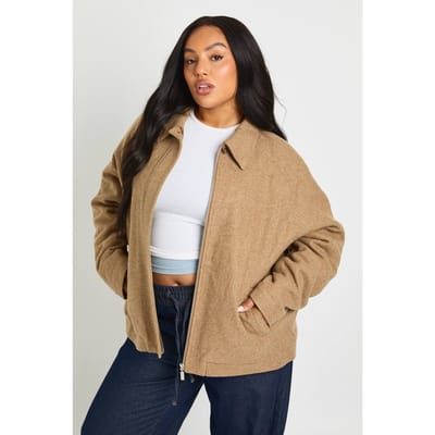 boohoo Dames Plus Wool Look Oversized Jas | Tan | Maat: 16