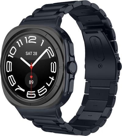 Strap-it Stalen schakel smartwatch bandje met vlindersluiting - Metalen band geschikt voor de Samsung Galaxy Watch Ultra 2 (2026) / Ultra (2024/2025) - titanium gray