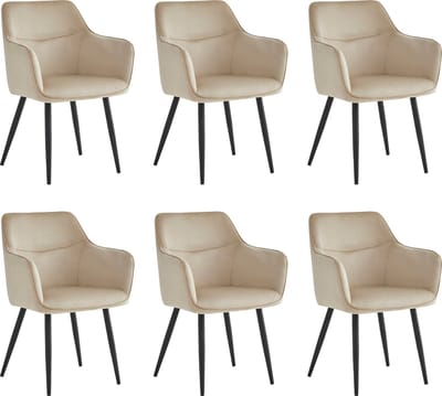Colenis® - City Eetkamerstoel - Set Van 6 - Beige - Velvet - Industrieel - Stoel - Design - Armleuningen