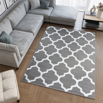 Tapiso Luxury Vloerkleed Wit Grijs Trellis Woonkamer Tapijt Maat- 180x250