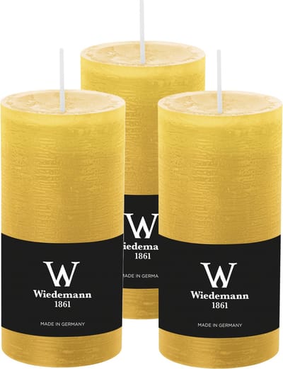 Wiedemann Cilinderkaars/stompkaars - 3x - rustieke kaars - okergeel - 6 x 12 cm - 42 branduren