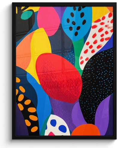 Poster in lijst - Fotolijst 50x70 cm - Posters - Bloemen - Bladeren - Abstract - Rood - Posterlijst zwart - Decoratie - Wanddecoratie woonkamer - Muurdecoratie slaapkamer