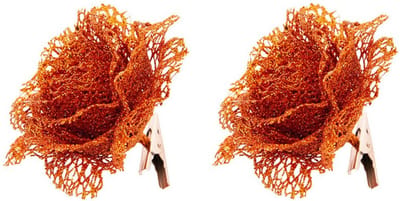 Oranje kanten glitter roos op clip 10 cm - Feestversiering/decoratie