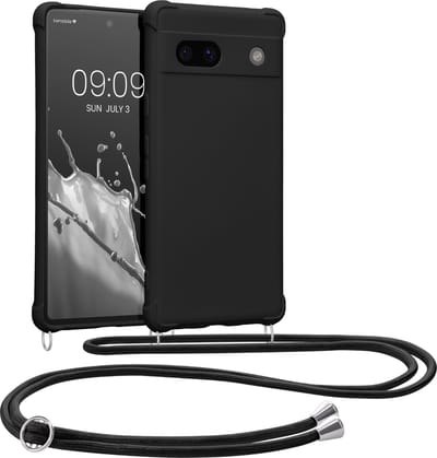 kwmobile telefoonhoesjegeschikt voor Google Pixel 7a - Hoesje van siliconen met telefoonkoord - In zwart