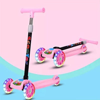 IBBO - 3 wiel scooter - Kinderstep met in hoogte verstelbaar stuur - Opvouwbare, driewielige, gloeiende balansscooter - Jongens/Meisjes - Roze - Autoped - Scooter