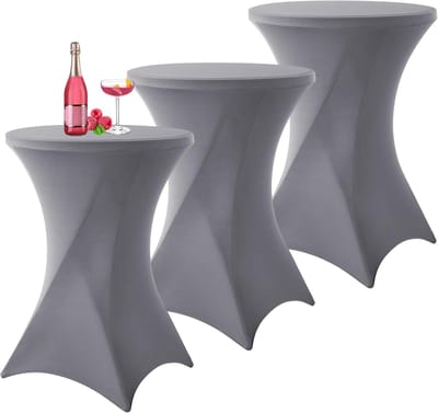 Set van 3 Stretch Tafelhoes voor Bistrotafels Rond Ø 80-85 cm - Lichte Grijs Spandex - Stretchy en Kreukvrij