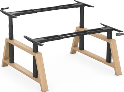 Worktrainer - OakDesk Dubbel Zit Sta Bureau - Hoogte 73,5 - 137,5 cm - Breedte 107,5 - 180 cm - Zwart/Eiken - Memory Bediening - In Hoogte Verstelbaar Bureau Duo Onderstel - Elektrisch Frame