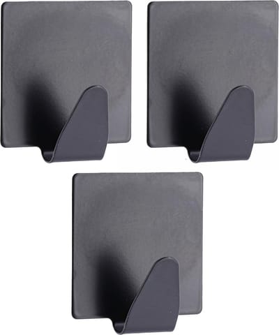 Tendance Plakhaakje vierkant - 3x stuks - 5 x 2,5 x 5,5 cm - Zelfklevende ophang haakjes - RVS - zwart - keuken/badkamer haken
