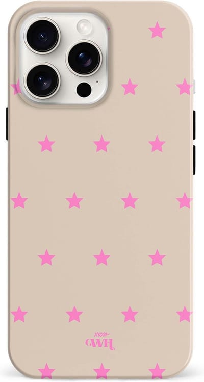 xoxo Wildhearts siliconen hoesje geschikt voor iPhone 14 Pro Max hoesje - Dream Big - Kwalitatieve backcover - TPU materiaal - Hoesje met sterren - Sterretjes - Beige - Roze