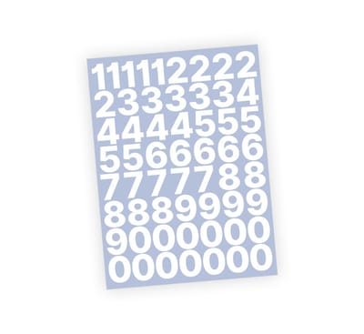Cijfer stickers / Plaknummers - Stickervel Set - Wit - 3cm hoog - Geschikt voor binnen en buiten - Standaard lettertype - Glans