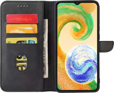 Geschikt voor Samsung Galaxy A04s Telefoonhoesje Kunstleer met Magnetisch lipje en Pasjeshouder Book Case met Klepje - Zwart - Smartphonica geschikt voor Samsung Galaxy A04s