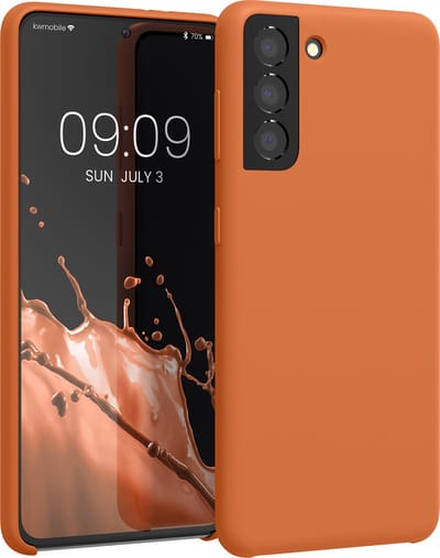 kwmobile telefoonhoesje geschikt voor Samsung Galaxy S21 - Hoesje met siliconen coating - Smartphone case in warme abrikoos