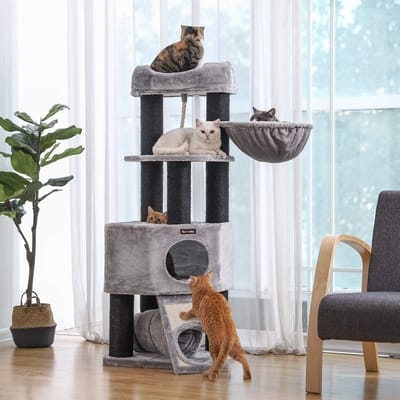 Krabpaal met dikke stammen – 141 cm – Lichtgrijs-zwart