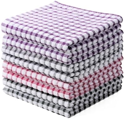 100% Katoenen Keukendoeken Set van 8 - Absorberende en Sneldrogende Vaatdoeken (30 x 30,5 cm)