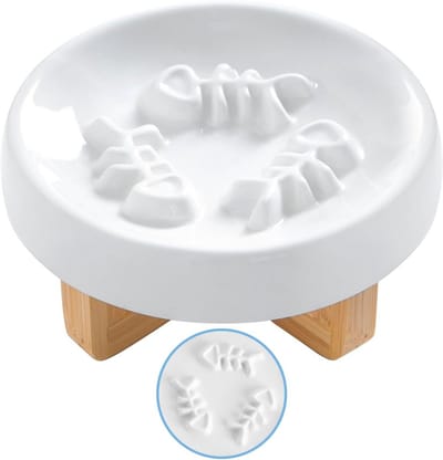 Keramische Slow Feeder Voerbak voor Katten en Kleine Honden met Verhoogde Standaard