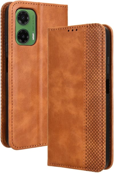Coverup Hoesje - Geschikt voor Motorola Moto G35 Hoesje - Coverup Vintage Style Book Case - Bruin