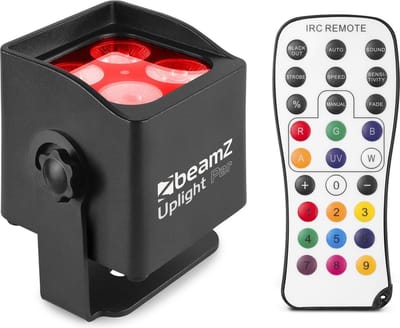 Uplighter - BeamZ BBP44 Uplight lamp met afstandsbediening en ingebouwde accu - IP65, geschikt voor buiten - 4x 4W LED's RGBW - Zwart