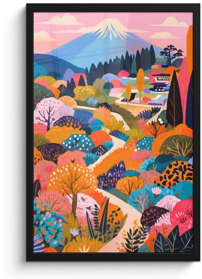Poster in lijst - Fotolijst 40x60 cm - Posters - Witte bergtop - Modern - Kleurrijk - Posterlijst zwart - Decoratie - Wanddecoratie woonkamer - Muurdecoratie slaapkamer