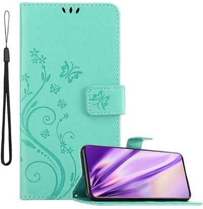 Cadorabo Hoesje geschikt voor Samsung Galaxy S20 in BLOEMEN TURKOOIS - Beschermhoes in bloemmotief met magnetische sluiting, standfunctie en kaartsleuven Book Case Cover Etui