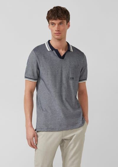 s.Oliver - male - Piqué poloshirt in tweekleurige look met borstzakje