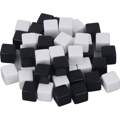 50 Pièces Dés Carrés Lisses Petits Dés Inscriptibles Effaçables pour Jeux de Société Enseignement Numérique Moitié Noir white