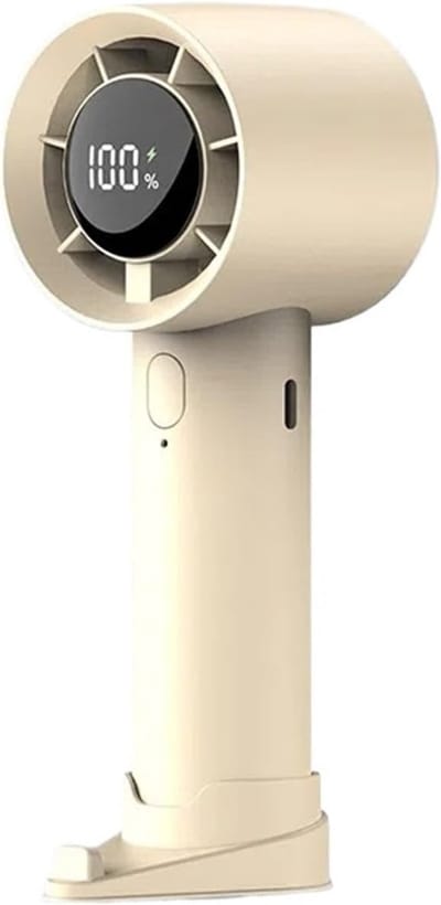VHV-Mini Handventilator - Turbo Handventilator met 100 Snelheden en LED Display - Draagbare Ventilator met Mobiele Telefoonhouder - Oplaadbare Ventilator met Afneembare Basis - Cream Yellow