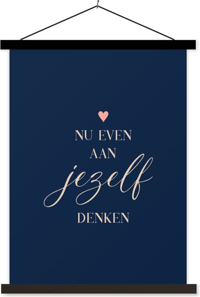 Posterhanger incl. Poster 60x80 cm - Schoolplaat - Get well soon - Quotes - Hartjes - Denken - Textielposter - Zwarte latten