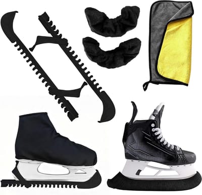 Schaatsbeschermers voor ijshockey en kunstschaatsen - verstelbare en elastische bescherming - 2 paar in plastic - unisex voor dames, heren en kinderen.