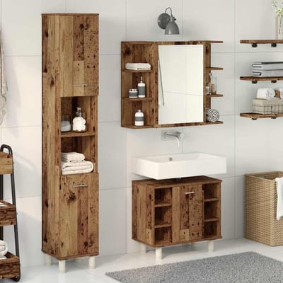 vidaXL - 3-delige - Badkamermeubelset - bewerkt - hout - oud - houtkleurig