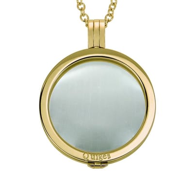 Quiges - Munthouder met Ketting en Munt 33mm Cat's Eye Wit - RVS Goudkleurig - ERHS507