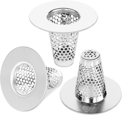 3x Roestvrijstalen Vloerafvoer Haarvanger Kegelvormig - Geschikt voor Badkamer, Keuken & Doucheput
