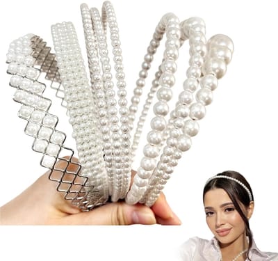 Set van 5 Parel Haarbanden voor Vrouwen, Antislip Witte Haaraccessoires voor Bruiloften en Feestjes, Perfect voor Meisjes en Dagelijks Gebruik