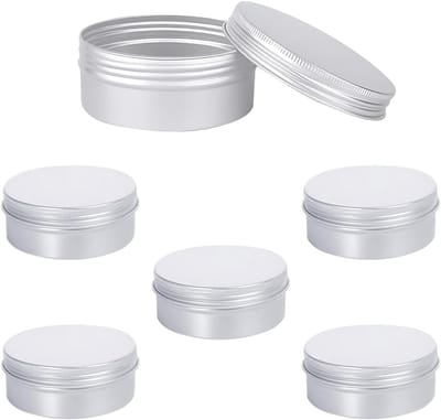 Ronde aluminium blikken set van 6 stuks, 150ml, met schroefdeksel voor opslag van thee, make-up en knutselmateriaal (Zilver, 7.5 x 3.5cm)