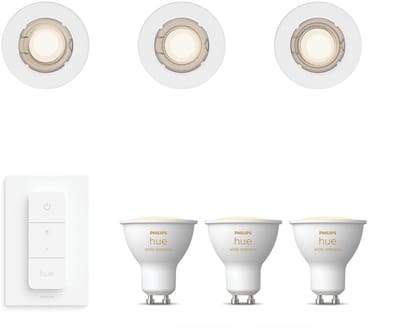 Philips Hue Peridot Set van 3 Inbouwspots (Wit) - Rond - Niet Richtbaar - GU10 - Warm tot Koelwit Licht - Incl. Hue Dimmer Switch - Hue White Ambiance