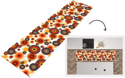 Keukenloper 200x50 cm - Keukenmat vinyl Design - Retro - Oranje - Bloemen - Keukenmatten loper - Keuken vloerkleed tapijt