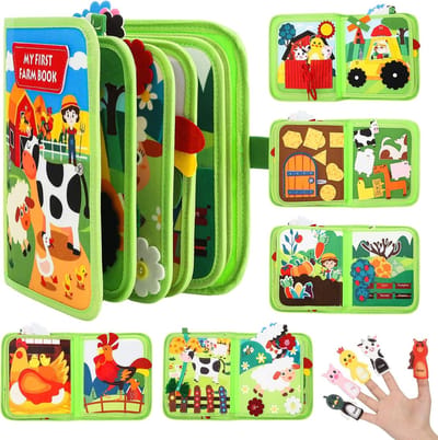 Zintuiglijk Boek - Drukte Boek - Kinderontwikkeling - 23 Activiteiten - 24 x 20.5 x 5.5 cm - Groen