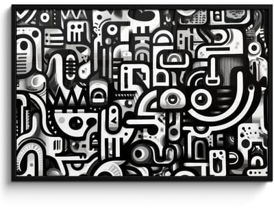 Poster in lijst - Fotolijst 120x80 cm - Posters - Symbolen - Abstract - Grafisch - Zwart - Posterlijst zwart - Decoratie - Wanddecoratie woonkamer - Muurdecoratie slaapkamer